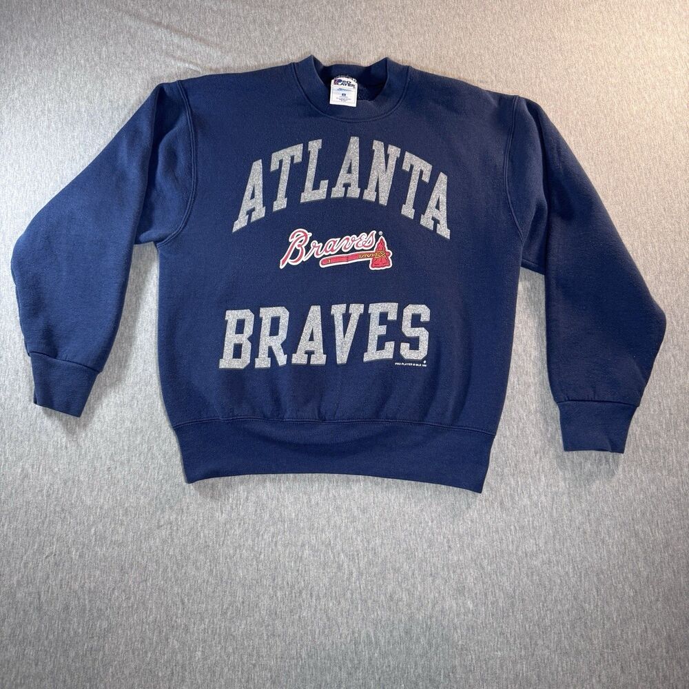 Vintage Atlanta Braves Crewneck Sweatshirt Medium Navy Pro Player MLB 90s